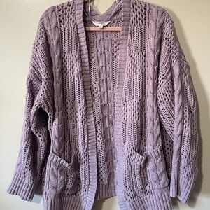 Time and Tru Lilac Cable Knit Cardigan
